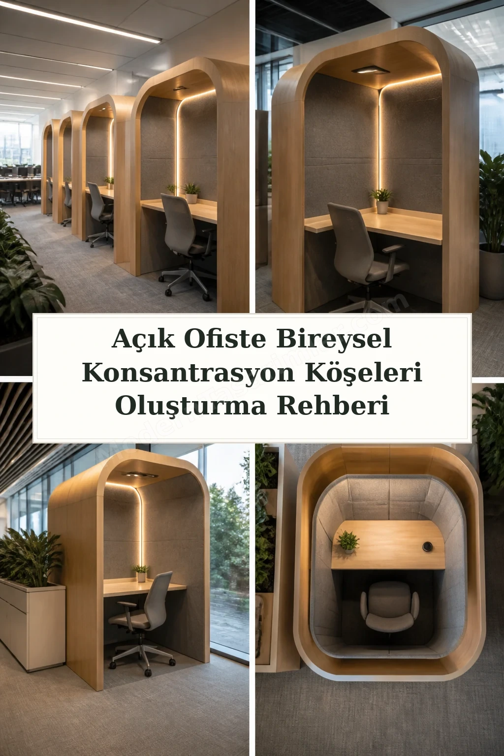 Açık Ofiste Bireysel Konsantrasyon Köşeleri Oluşturma Rehberi için dört tasarım fikri
