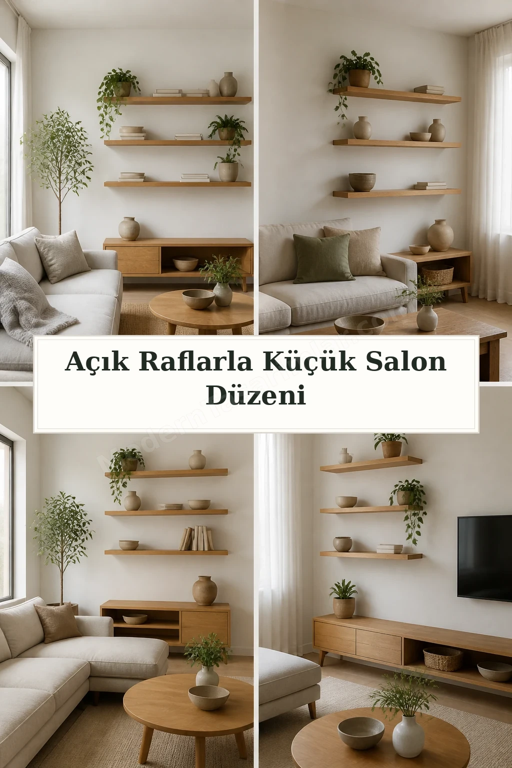 Açık Raflarla Küçük Salon Düzeni için dört tasarım fikri