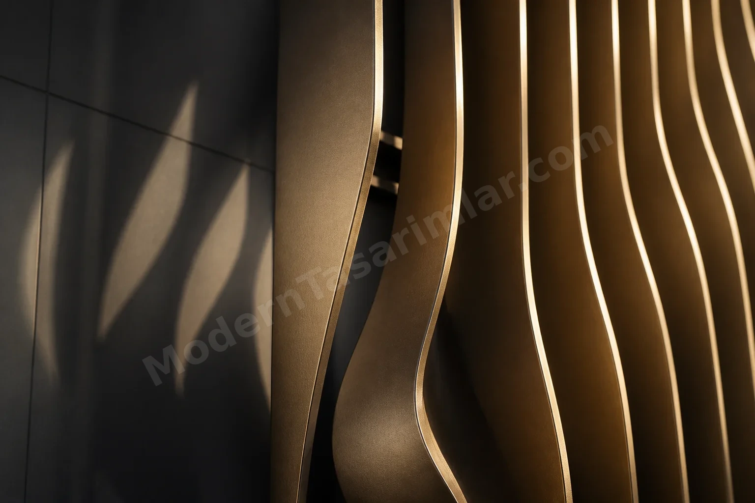 Anodize bronz yüzeyli metal lamel yakın plan