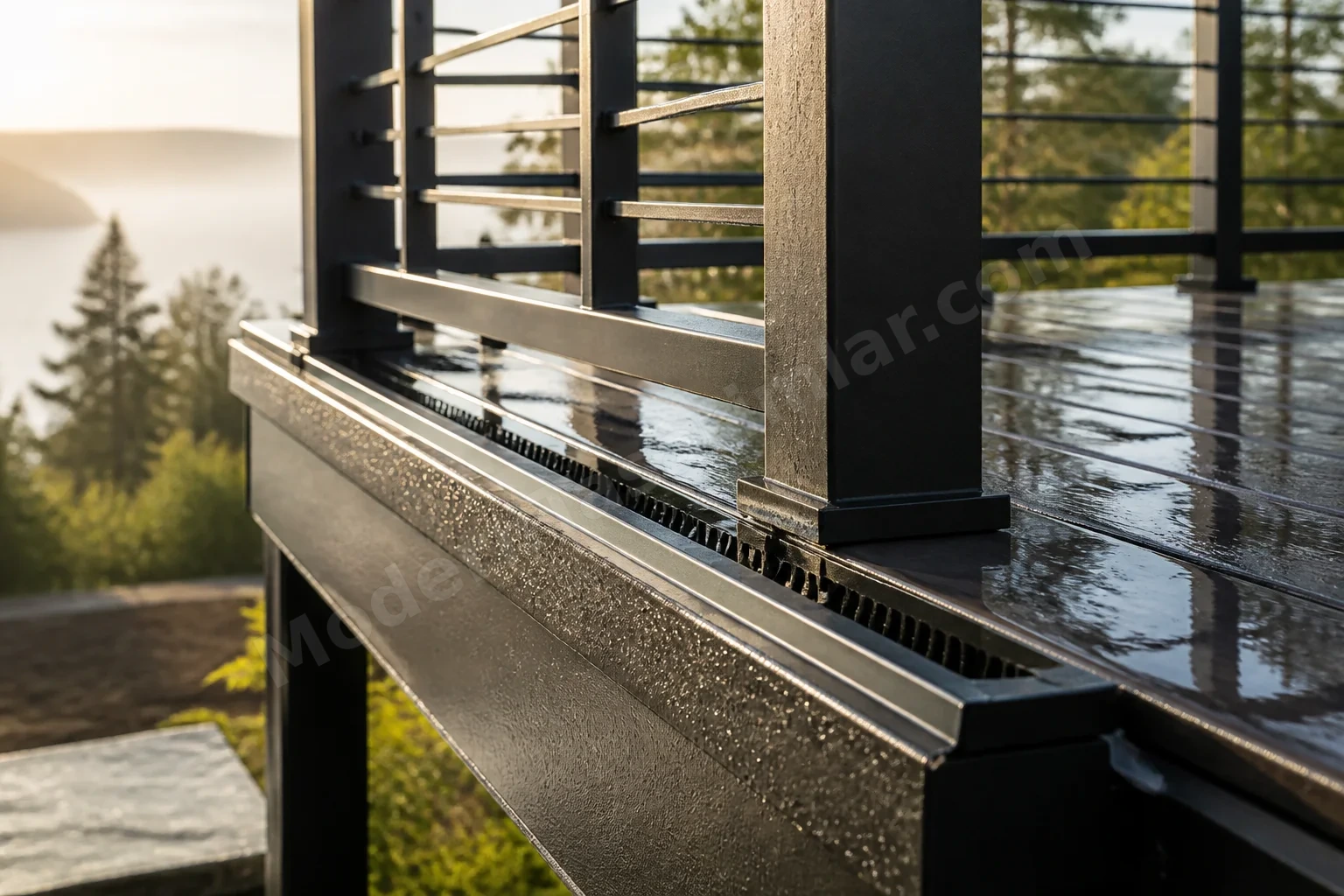 Balkon korkuluğu ve entegre drenaj kanalı detayı