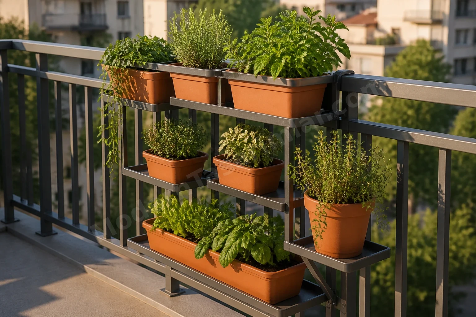 Balkon korkuluk raflı saksılar