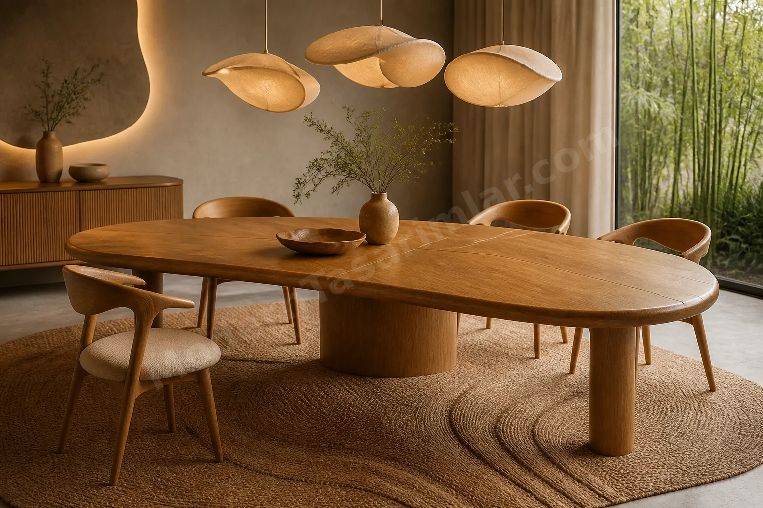 Bambu kaplamalı kavisli açılır masa