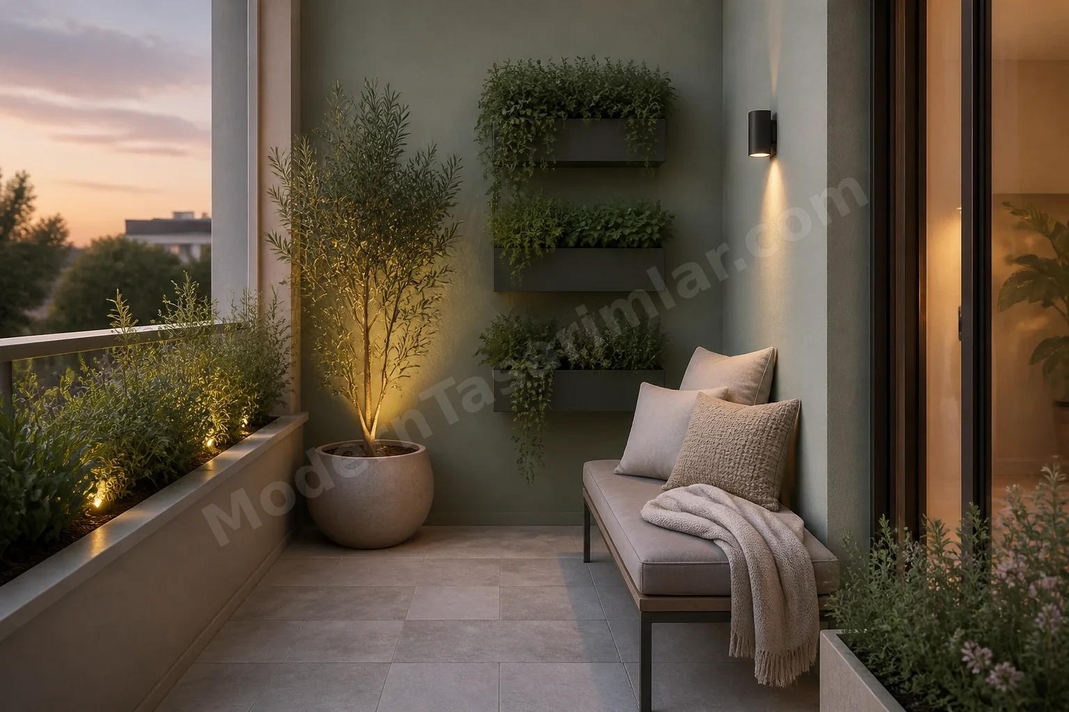 Bitkili küçük balkon konsepti