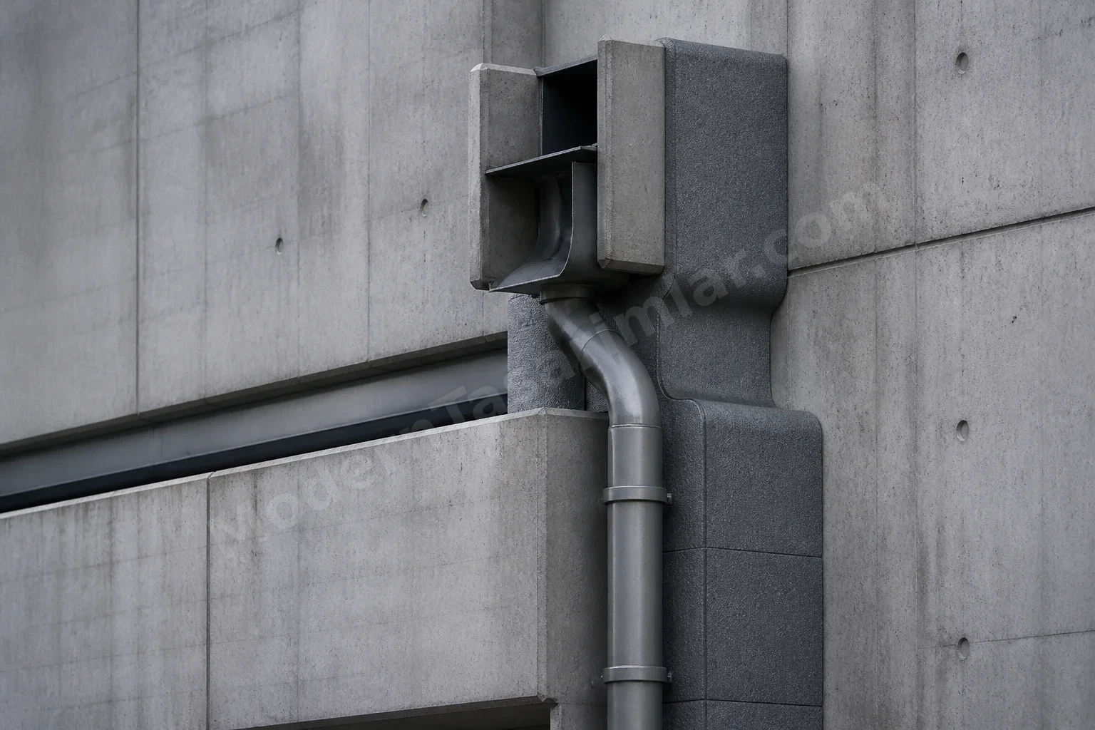 Brüt beton cephede scupper ve ses yalıtımlı bağlantı detayları