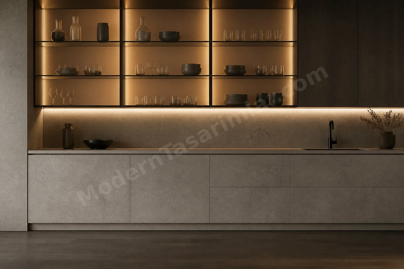 Büyük format beton etkili panel ön yüzey ve ince derzler