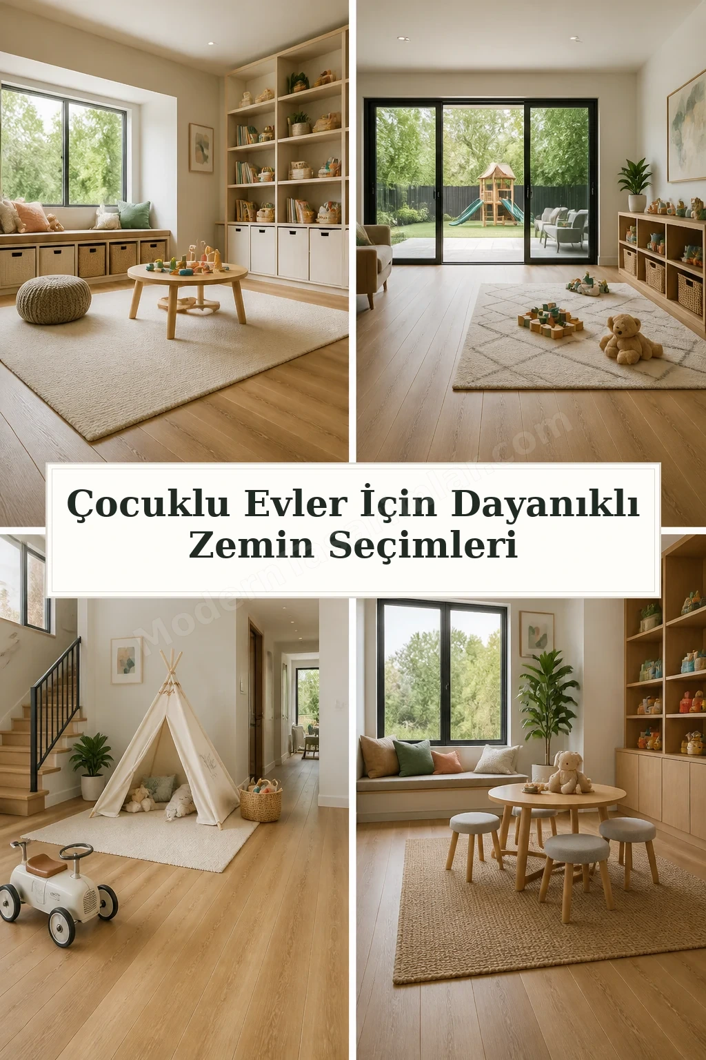 Çocuklu Evler İçin Dayanıklı Zemin Seçimleri için dört tasarım fikri