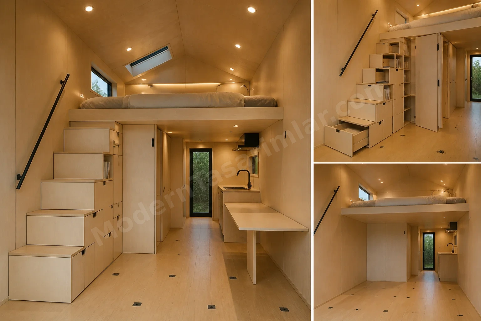 Depolama modüllü katlanır merdivenli çok fonksiyonlu loft