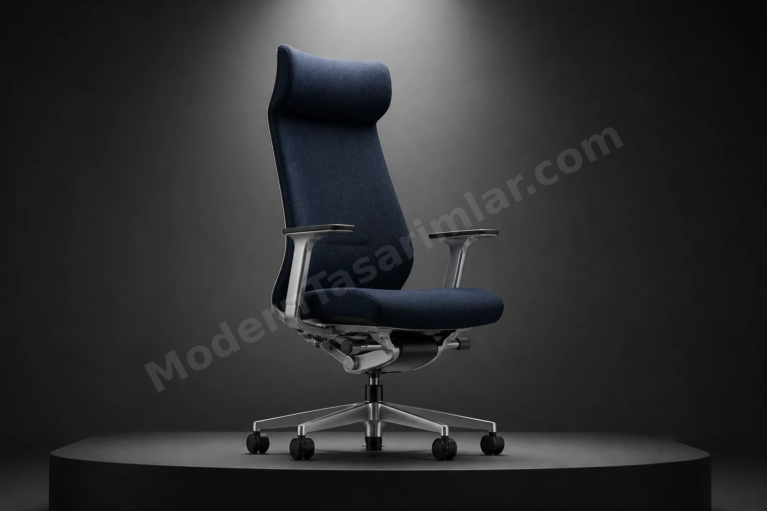 Derin lacivert yüksek sırtlı yönetici sandalyesi