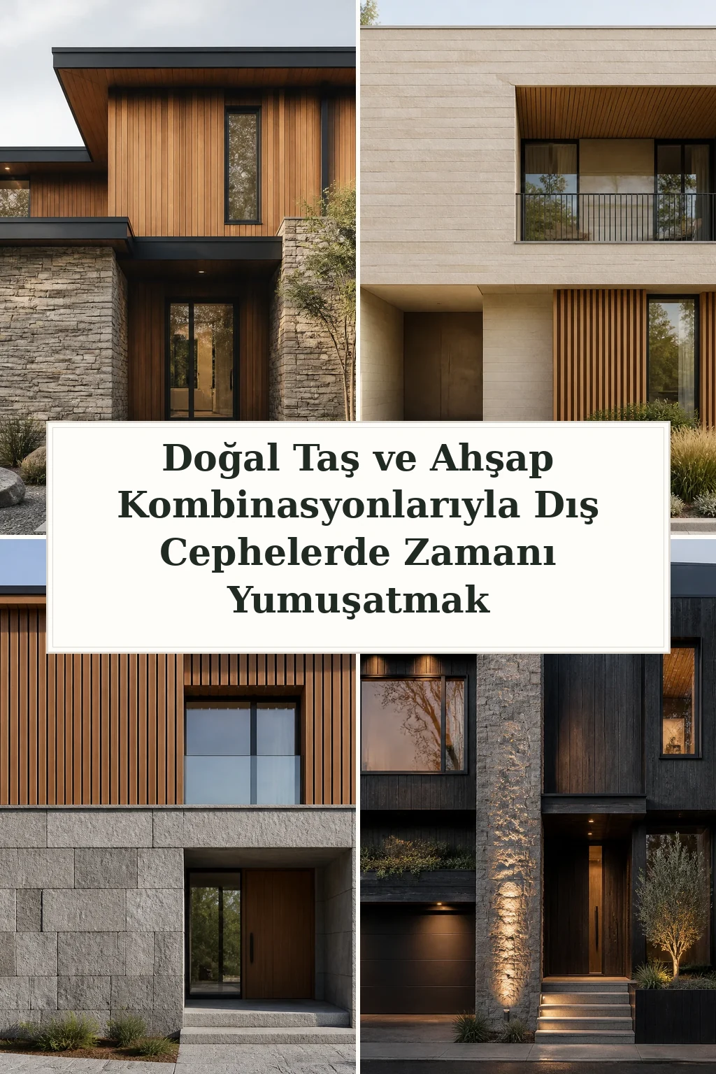 Doğal Taş ve Ahşap Kombinasyonlarıyla Dış Cephelerde Zamanı Yumuşatmak için dört tasarım fikri