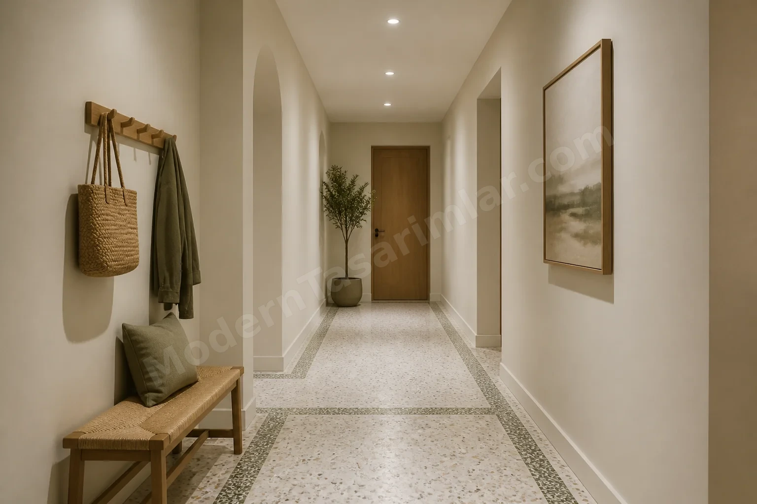 Düşük VOC boya ile boyanmış, sade antre/hall konsepti