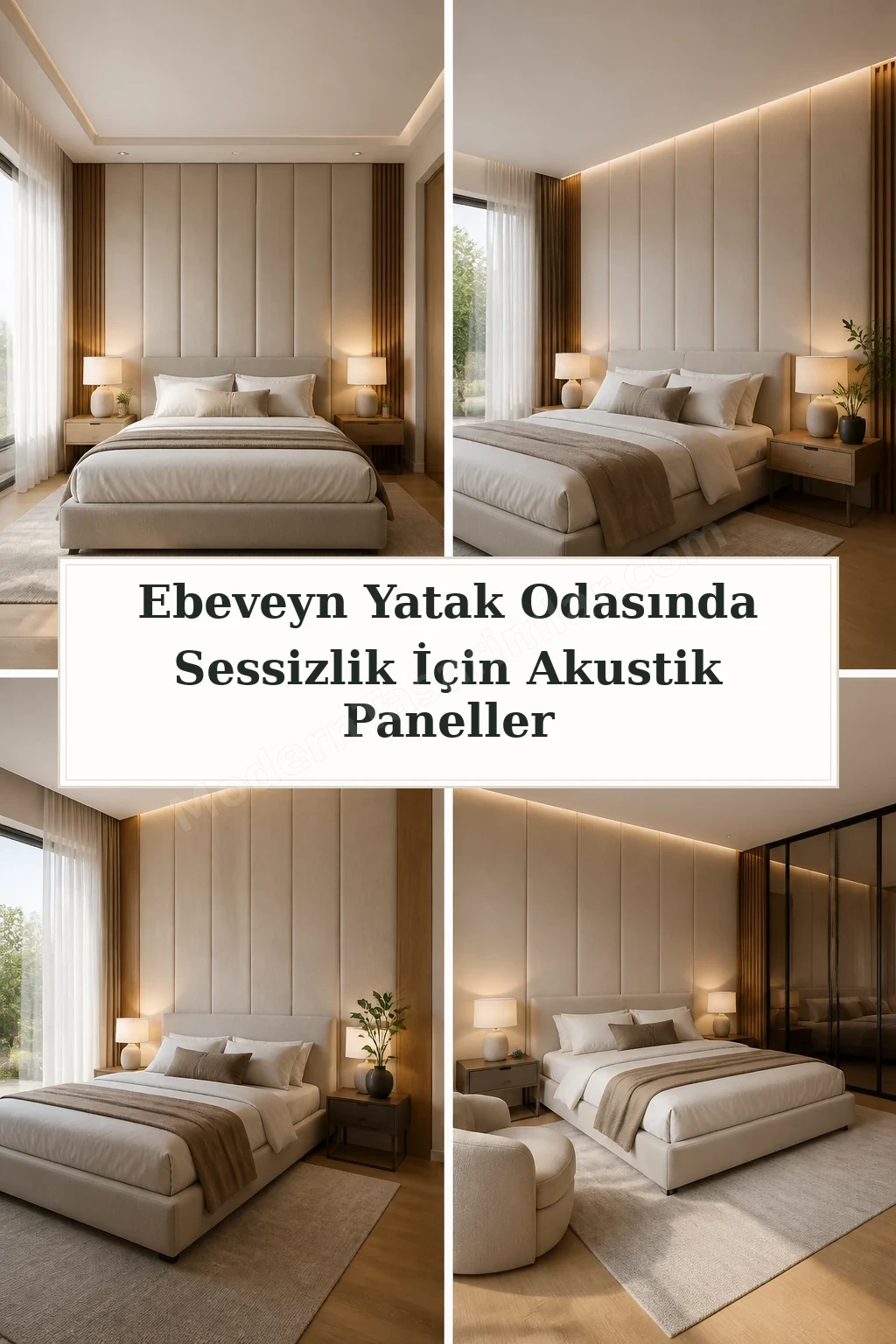Ebeveyn Yatak Odasında Sessizlik İçin Akustik Paneller için dört tasarım fikri
