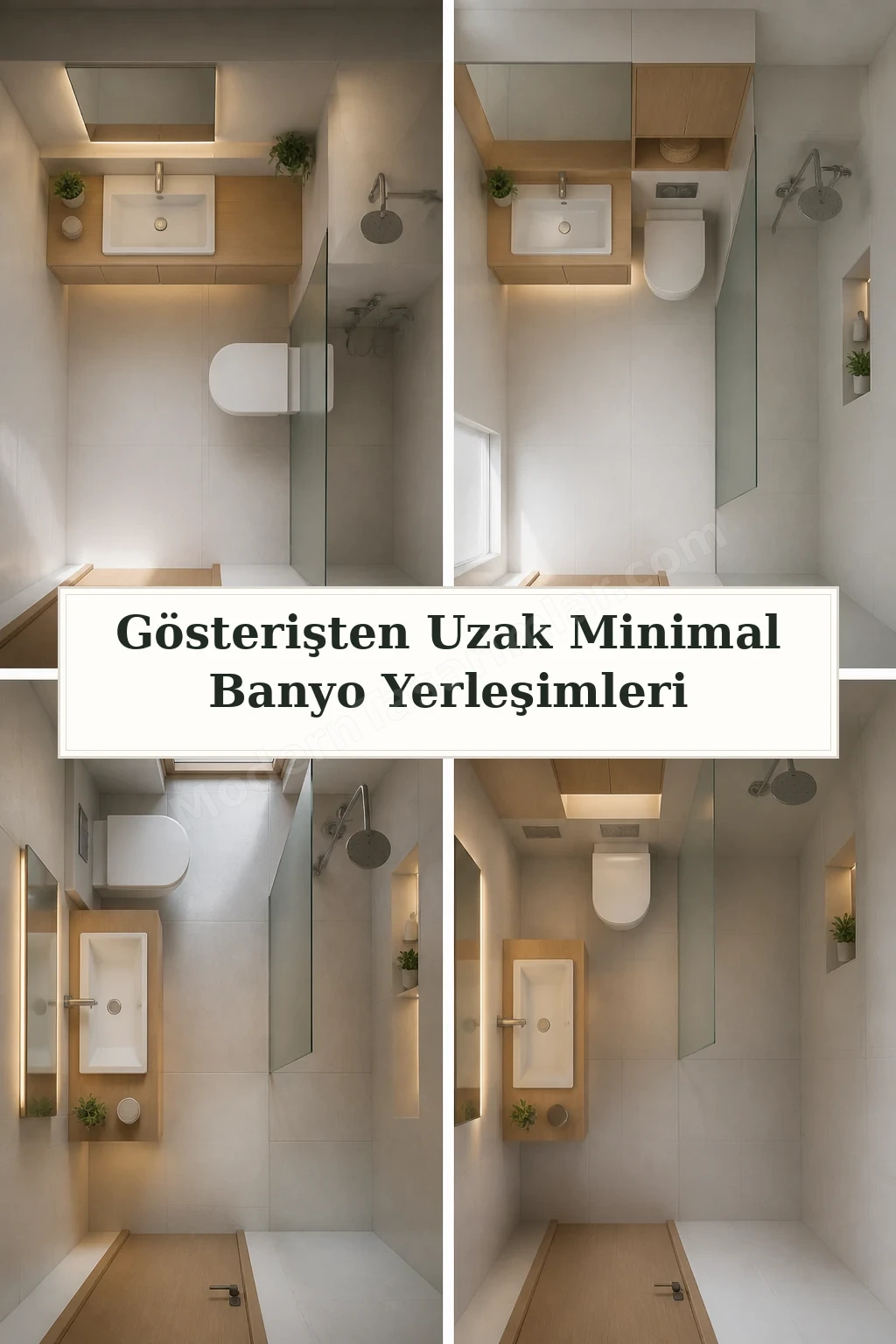 Gösterişten Uzak Minimal Banyo Yerleşimleri için dört tasarım fikri