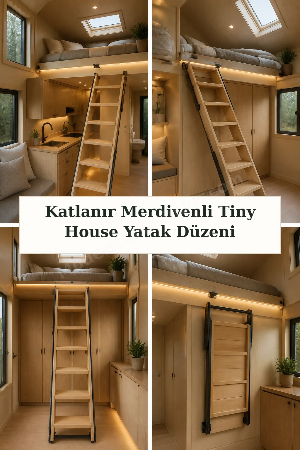 Katlanır Merdivenli Tiny House Yatak Düzeni için dört tasarım fikri