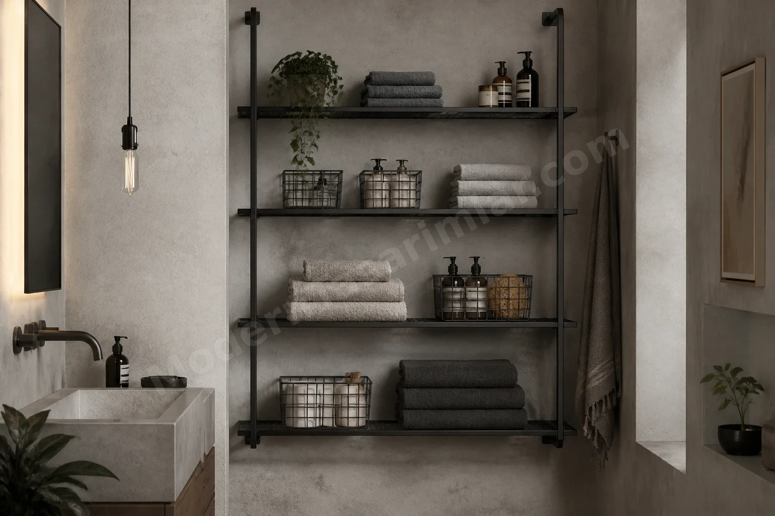 Tel raflı açık banyo raf ünitesi